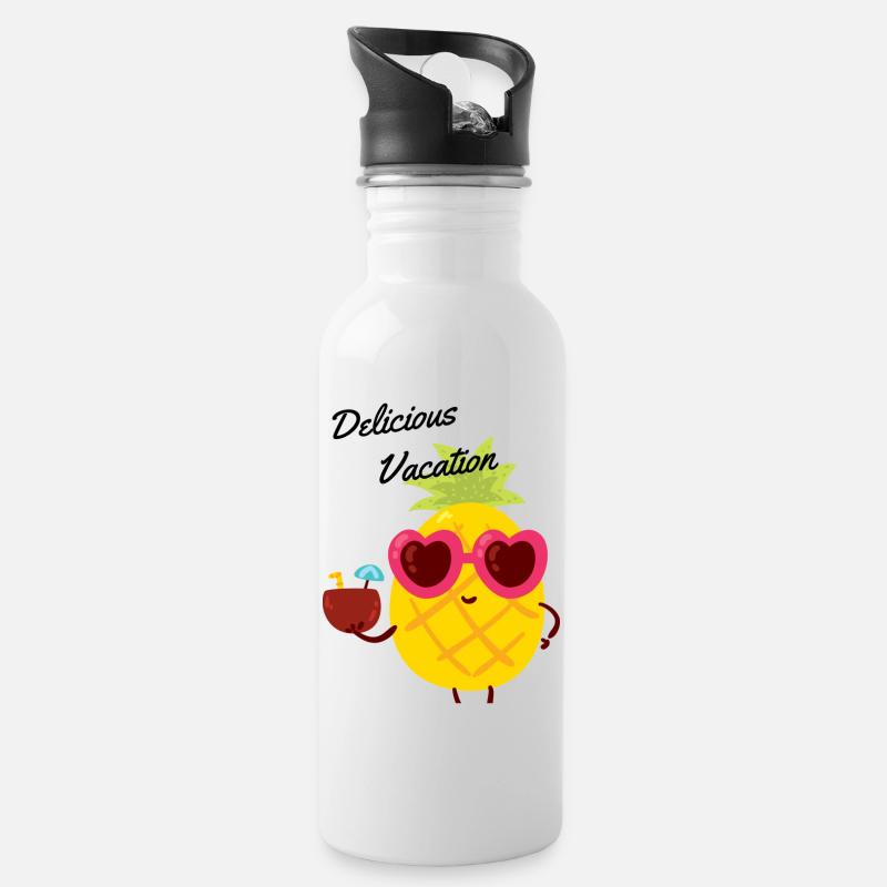 Köstlicher Urlaub - Trinkflasche mit integriertem Trinkhalm - Weiß
