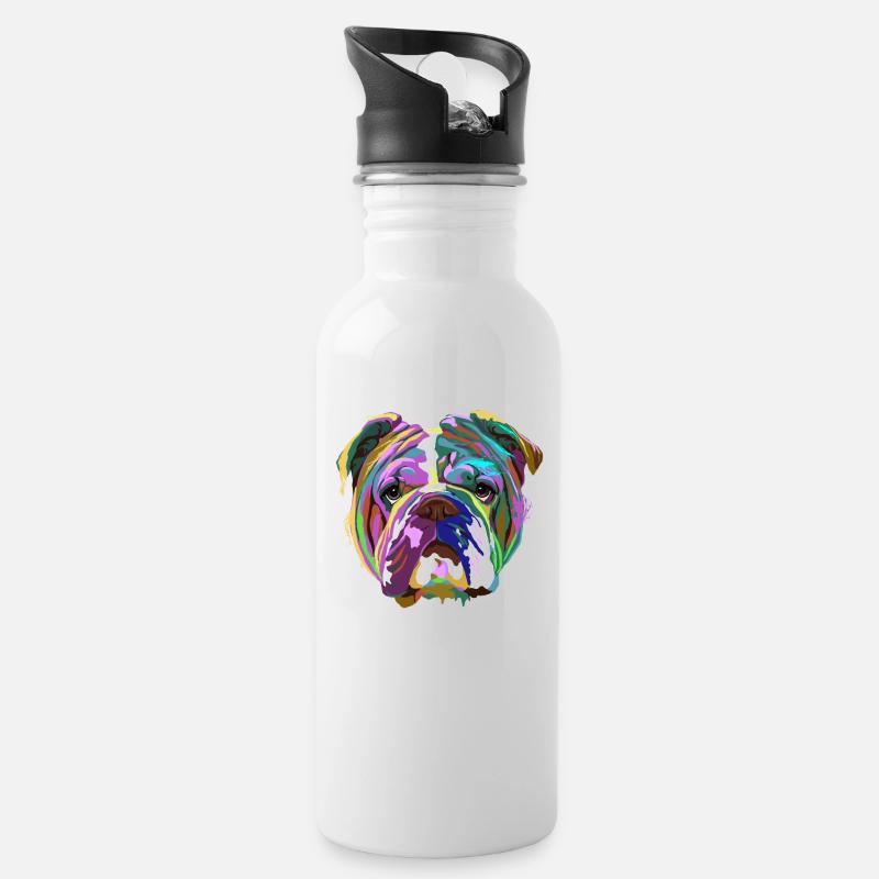 Splash Englische Bulldogge - Trinkflasche mit integriertem Trinkhalm - Weiß