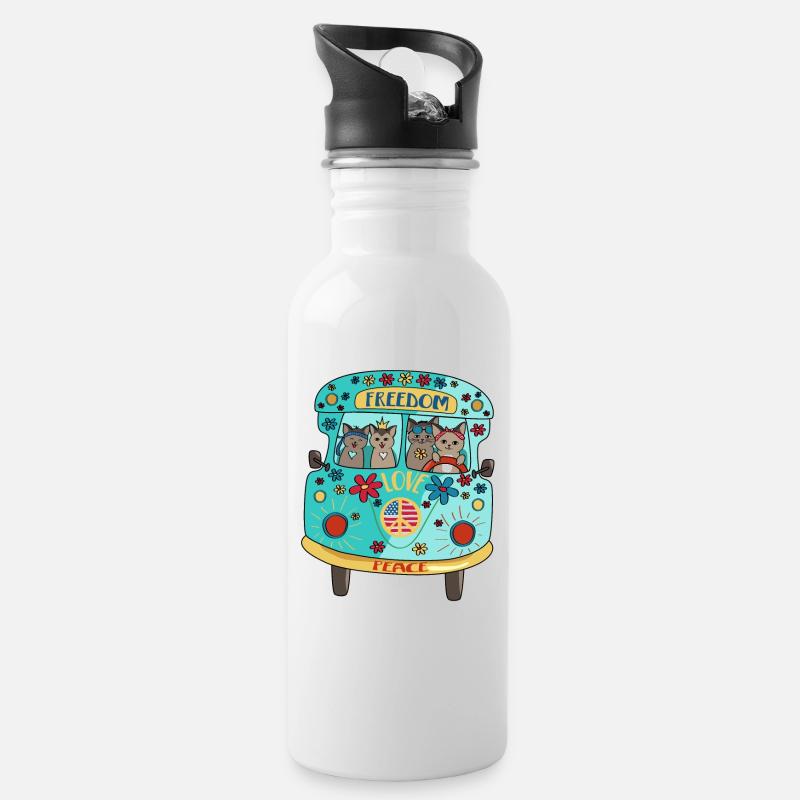 Camper Camping Bus - Trinkflasche mit integriertem Trinkhalm - Weiß