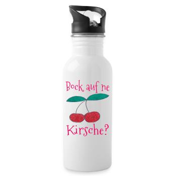 Kirsche Spruchdruck Back auf ne Kirsche - Trinkflasche mit integriertem Trinkhalm - Weiß - Rechts