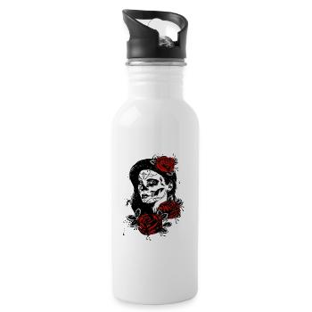 SUPPLADY SKULL ROSE 222png - Water bottle with straw - white - Right