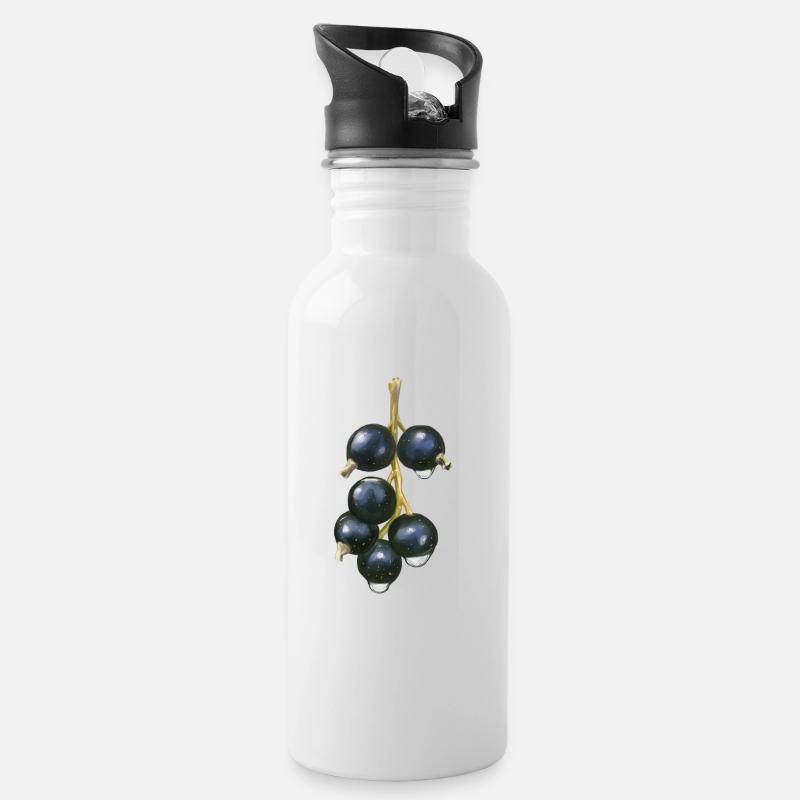 Leben mit schwarzen Johannisbeeren - Trinkflasche mit integriertem Trinkhalm - Weiß