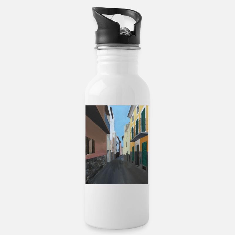 Malta Gasse Acrylmalerei - Trinkflasche mit integriertem Trinkhalm - Weiß