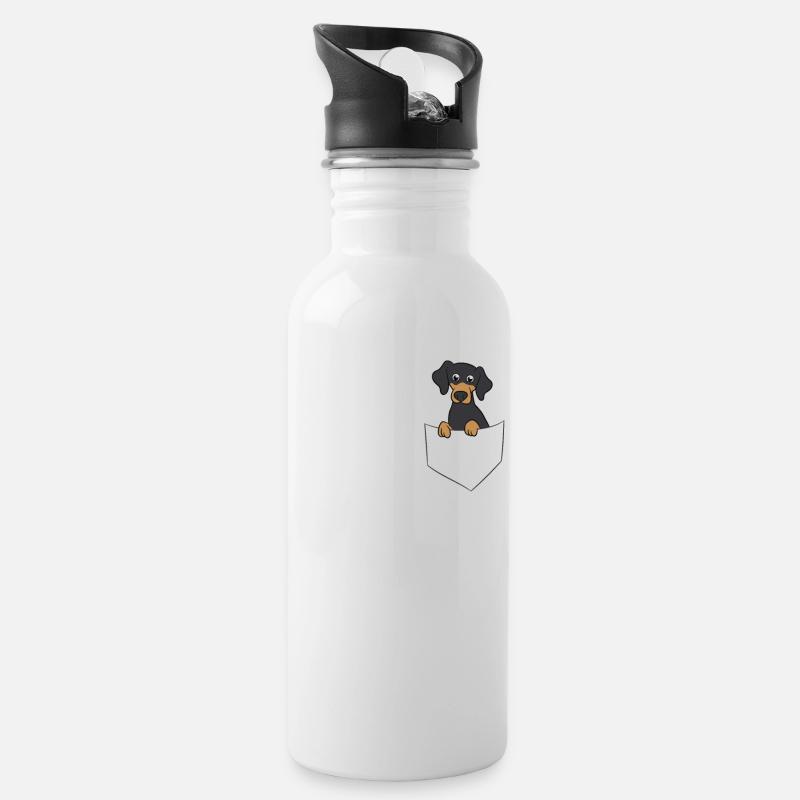 Süßer Dachshund In Tasche - Trinkflasche mit integriertem Trinkhalm - Weiß