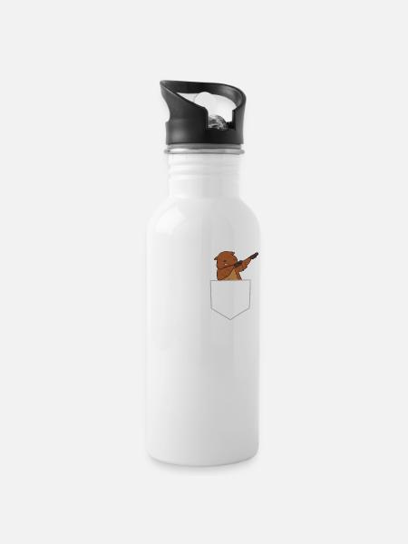 Lustiger Dabbing Biber in Tasche Biber - Trinkflasche mit integriertem Trinkhalm - Weiß