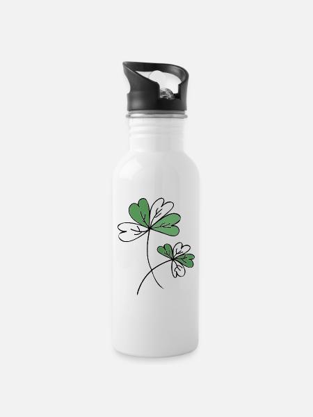 Klee / Glück / Sprüche / Trend / cool - Trinkflasche mit integriertem Trinkhalm - Weiß