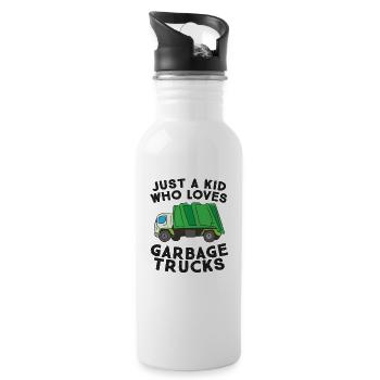 Garbage Truck Son Gift Just A Kid Who Loves - Water bottle with straw - white - Right