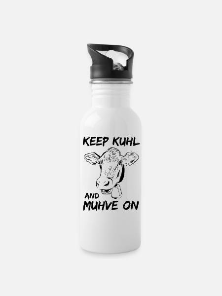 Kuh Kühe - Trinkflasche mit integriertem Trinkhalm - Weiß