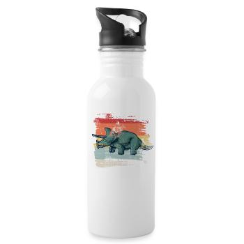 Retro Triceratops - Water bottle with straw - white - Right