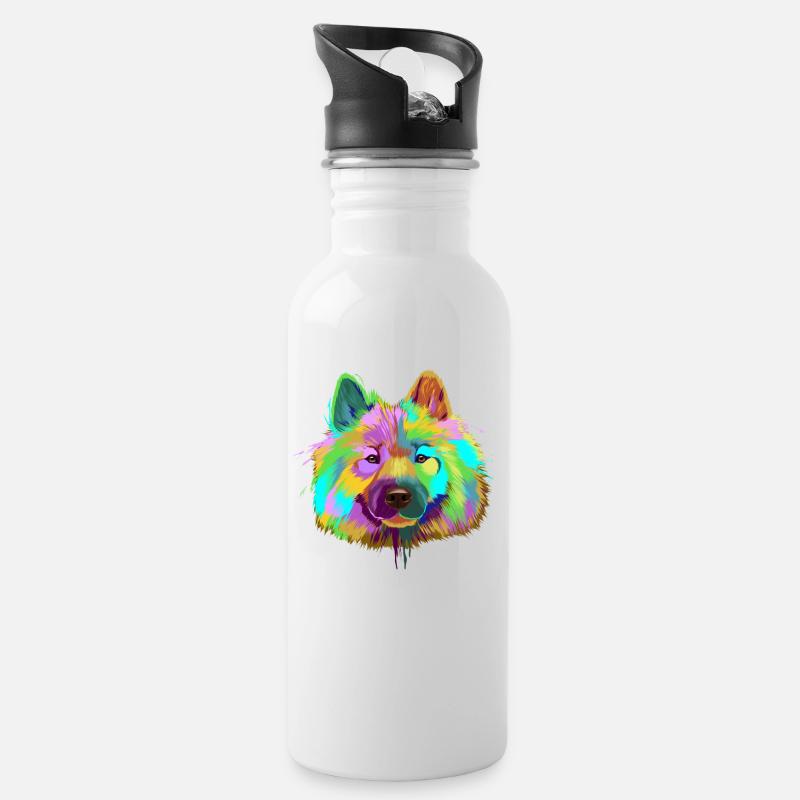 Splash Eurasier Hund - Trinkflasche mit integriertem Trinkhalm - Weiß