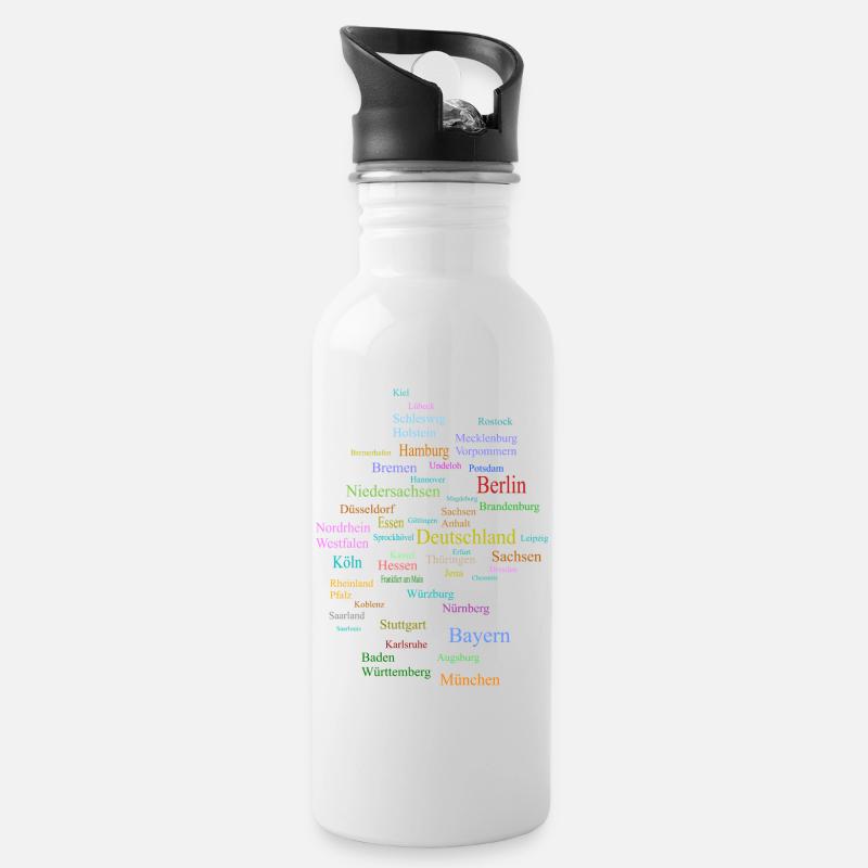 Deutschland Karte - Trinkflasche mit integriertem Trinkhalm - Weiß
