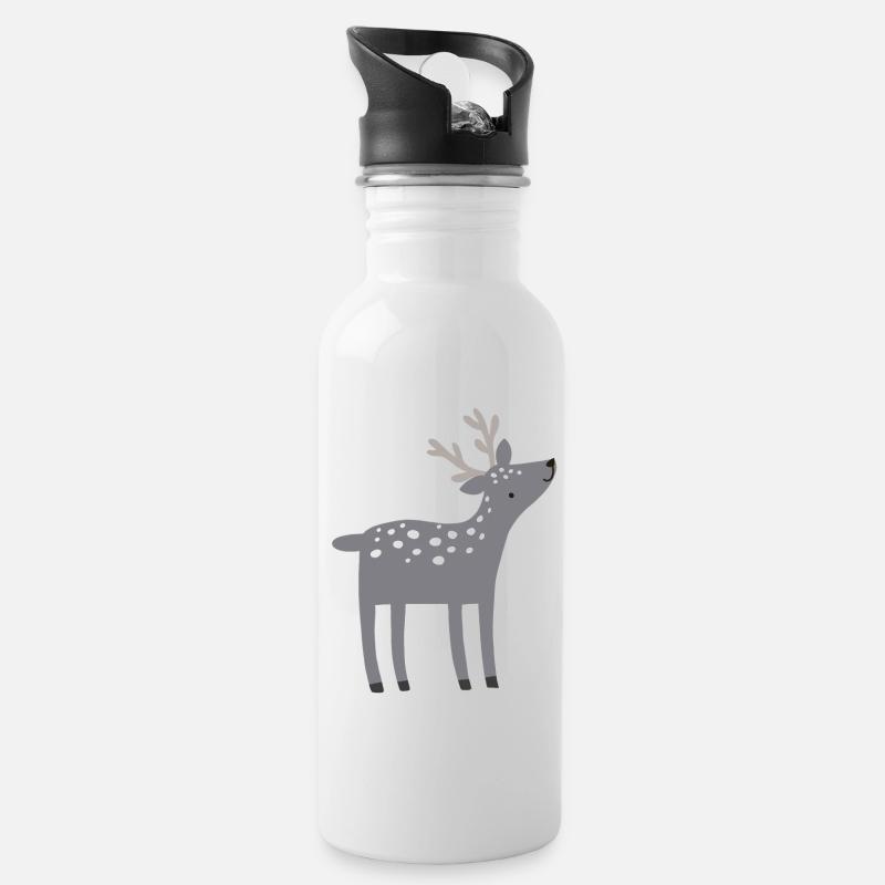 Rentier Hirsch - Trinkflasche mit integriertem Trinkhalm - Weiß