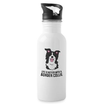 Border Collie Owner Life Is Better With a Border - Water bottle with straw - white - Right