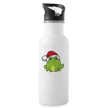 Cute Frog With Santa Hat Funny Frogs Lover - Water bottle with straw - white - Right