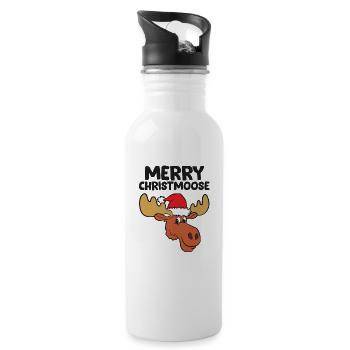 Merry Christmoose Funny Moose Christmas Hat Moose - Water bottle with straw - white - Right