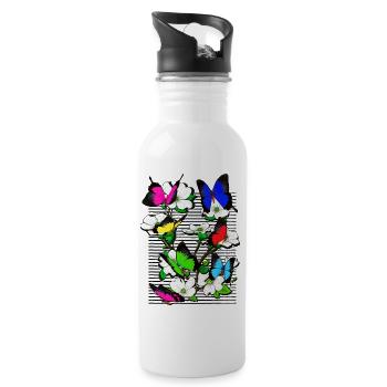 Papillon Papillon - papillon - bouquet de fleurs - Gourde avec paille intégrée - blanc - Droite