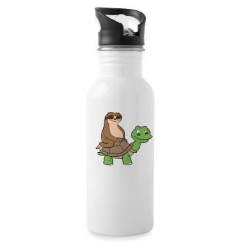 Sloth On Turtle Funny Sloth Rides Turtle Sloths - Water bottle with straw - white - Right