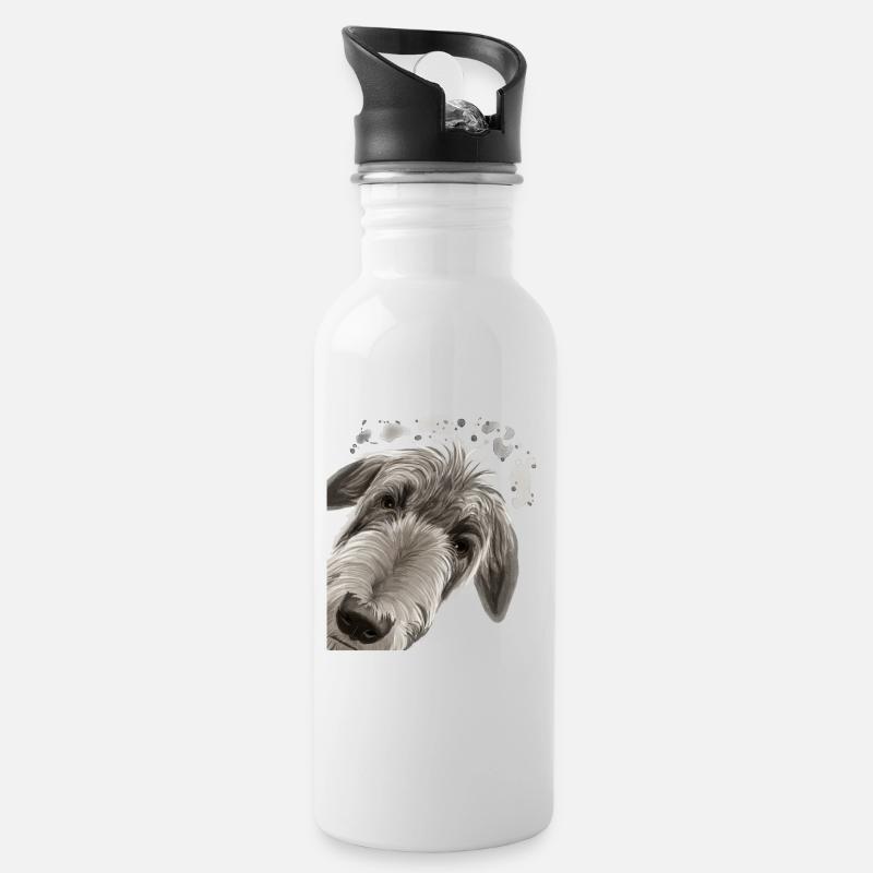 Neugieriger Deerhound Hund - Trinkflasche mit integriertem Trinkhalm - Weiß