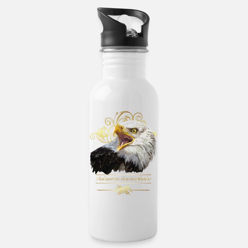 Weißkopfseeadler - Trinkflasche mit integriertem Trinkhalm - Weiß