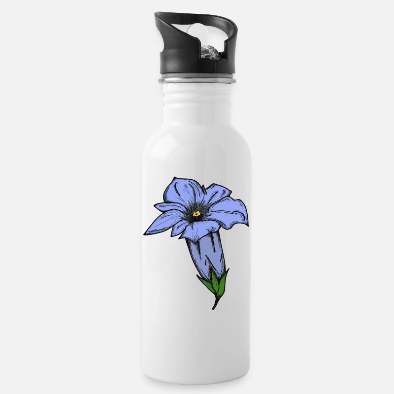 Enzian, gezeichnet - Trinkflasche mit integriertem Trinkhalm - Weiß