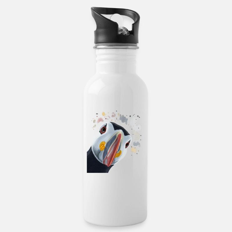 Neugieriger Papageientaucher - Trinkflasche mit integriertem Trinkhalm - Weiß