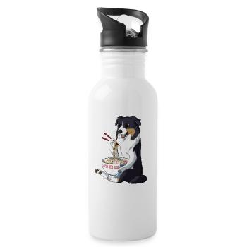 Japanese Kawaii Ramen Australian Shepherd Dog - Water bottle with straw - white - Right