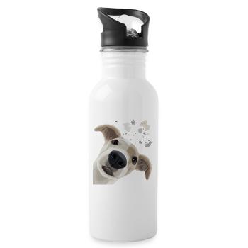 Neugieriger Whippet Hund - Trinkflasche mit integriertem Trinkhalm - Weiß - Rechts
