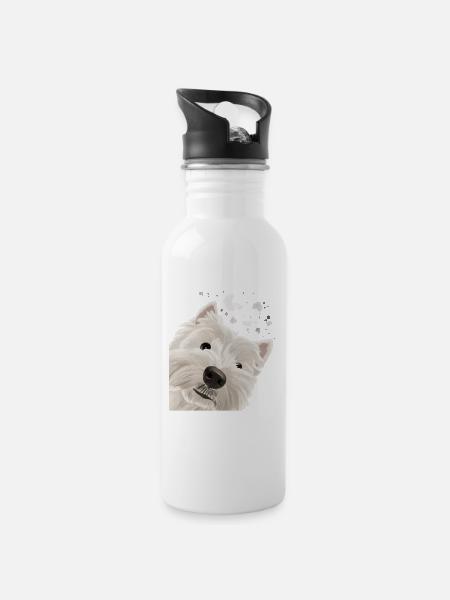 Curious West Highland White Terrier Dog - Water bottle with straw - white