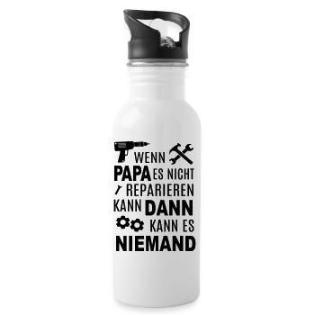 Papa reparieren Vater Heimwerker bauen Werkzeug - Trinkflasche mit integriertem Trinkhalm - Weiß - Rechts