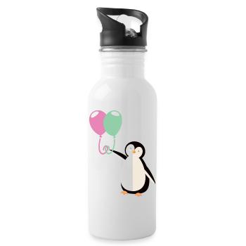 Süßer Pinguin mit Luftballon - Trinkflasche mit integriertem Trinkhalm - Weiß - Rechts
