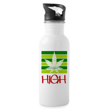 High / Fumer / Cannabis / Chanvre / Feuille de cannabis - Gourde avec paille intégrée - blanc - Droite