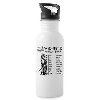 Kultiges Wikinger Herren Tshirt World Tour - Trinkflasche mit integriertem Trinkhalm - Weiß - Rechts
