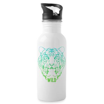 Wild Tigerkopf Skizze - Trinkflasche mit integriertem Trinkhalm - Weiß - Rechts