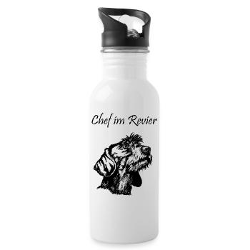 Rauhaar Portrait Chef - Trinkflasche mit integriertem Trinkhalm - Weiß - Rechts