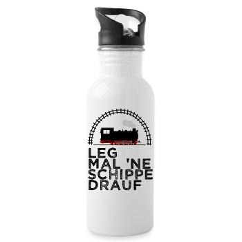 Dampflok Schiene Schippe drauf Kohle - Trinkflasche mit integriertem Trinkhalm - Weiß - Rechts