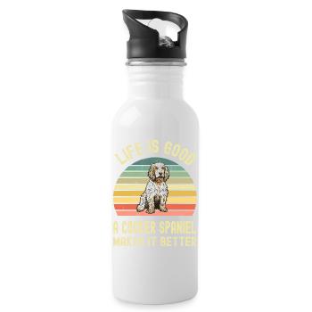 Hund Cocker Spaniel - Trinkflasche mit integriertem Trinkhalm - Weiß - Rechts