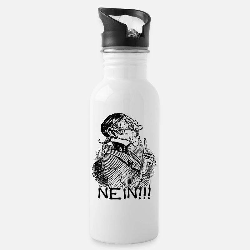 NEIN No | Wilhelm Busch Lehrer Lämpel - Trinkflasche mit integriertem Trinkhalm - Weiß