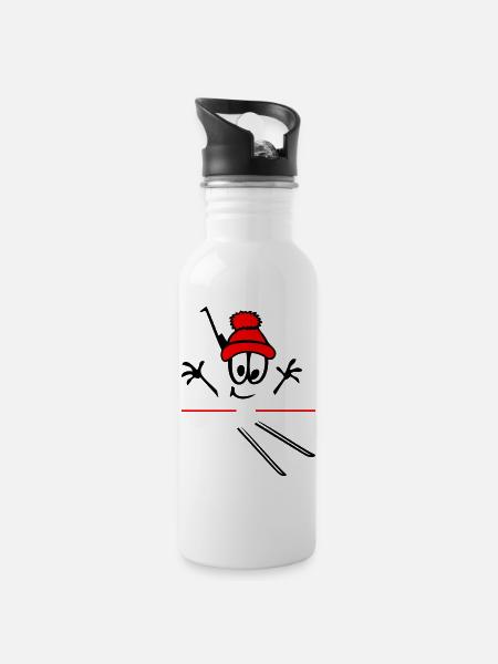 Biathlon, Wintersport, Ski - Trinkflasche mit integriertem Trinkhalm - Weiß