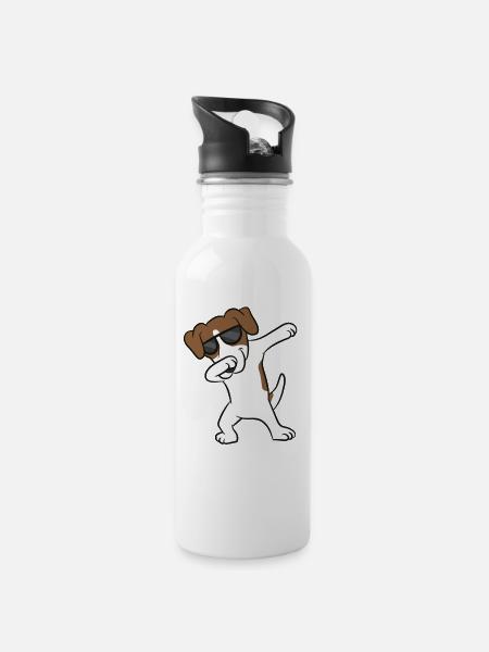 Jack Russell Dabbing Mignon Jack Russell - Gourde avec paille intégrée - blanc