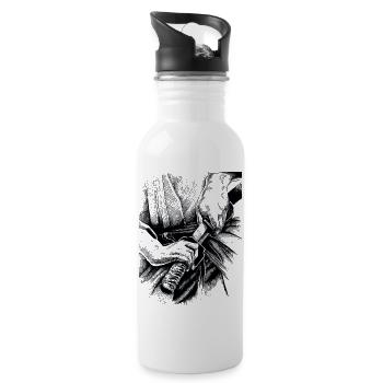 Samurai Katana Pencil Art Design Hand Painted - Water bottle with straw - white - Right