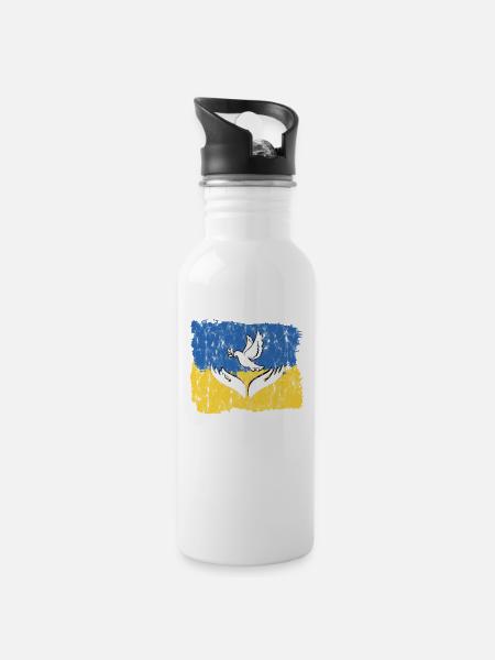 Peace Dove Ukraine - Trinkflasche mit integriertem Trinkhalm - Weiß