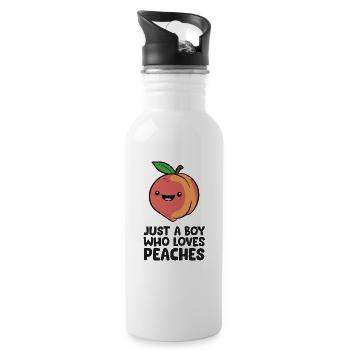 Nur ein Junge, der Pfirsiche liebt - Trinkflasche mit integriertem Trinkhalm - Weiß - Rechts
