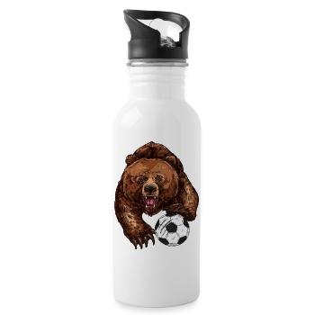 Bär mit Fußball - Trinkflasche mit integriertem Trinkhalm - Weiß - Rechts
