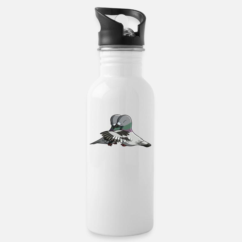 Sich umarmende Tauben - Trinkflasche mit integriertem Trinkhalm - Weiß
