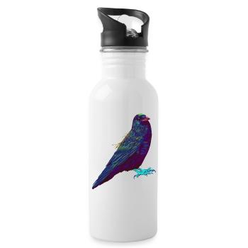 Splash Vogel Krähe Rabe - Trinkflasche mit integriertem Trinkhalm - Weiß - Rechts