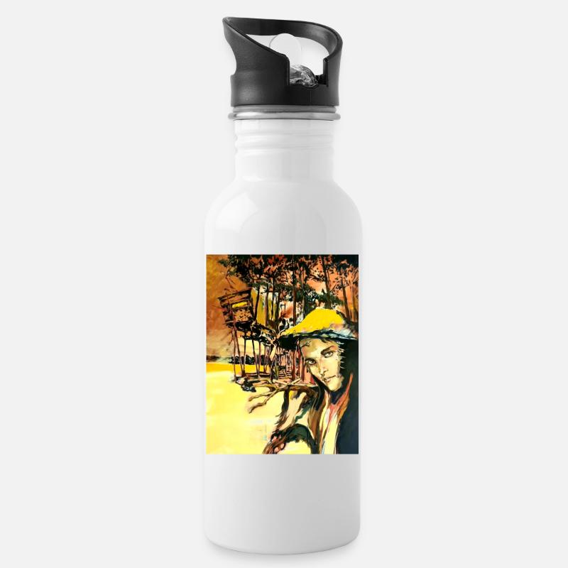 Kunst Gemälde - Trinkflasche mit integriertem Trinkhalm - Weiß