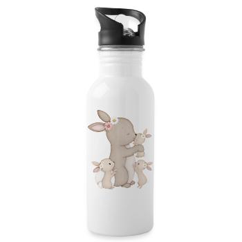 lapins mignons avec des fleurs - Gourde avec paille intégrée - blanc - Droite