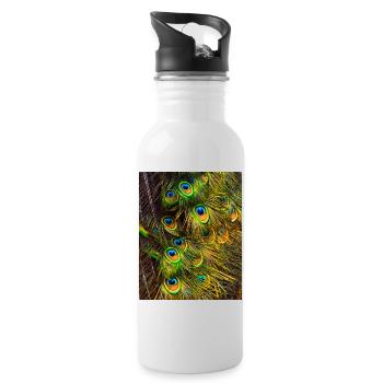 Peacock feathers - Water bottle with straw - white - Right