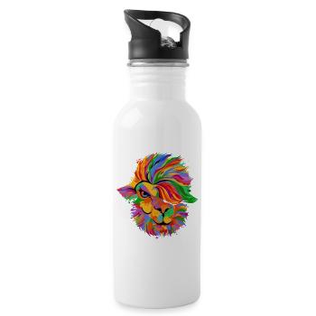 Löwenfarbenes Regenbogengesicht - Trinkflasche mit integriertem Trinkhalm - Weiß - Rechts