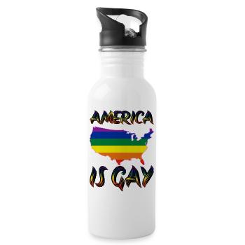 pride america queer schwul lesbisch liebe bi trans - Trinkflasche mit integriertem Trinkhalm - Weiß - Rechts
